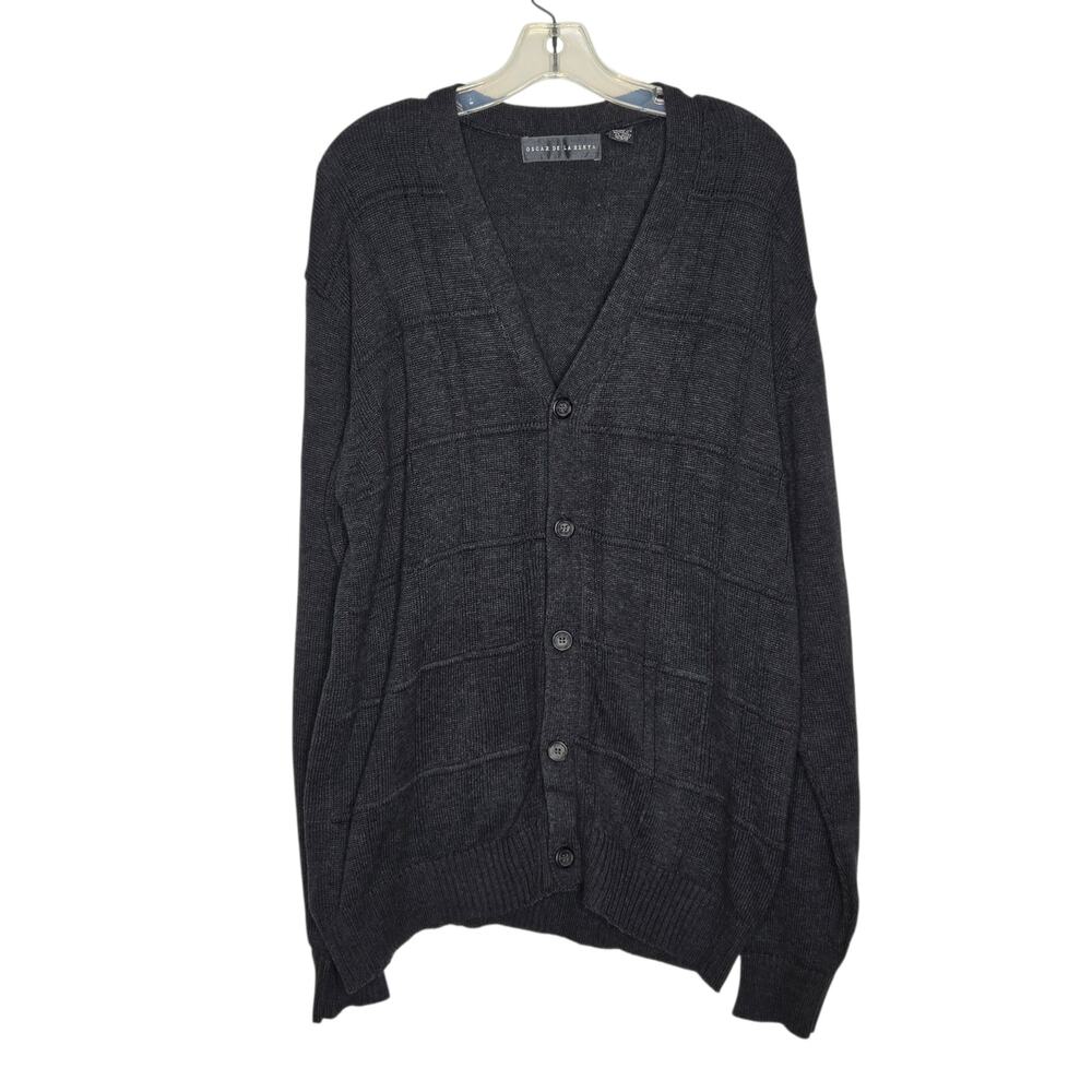 Oscar de la Renta Grandpa Sweater Cardigan Gray Button Front Cozy Men Large